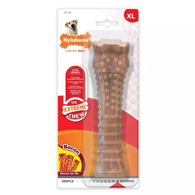 Nylabone Dura Chew Extreme Tough Dog Chew Toy Bone, Bacon Flavour, XL, for Dogs