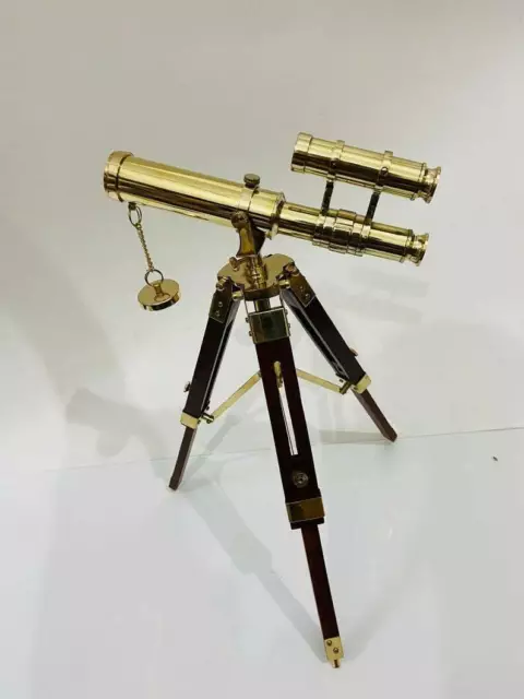 Telescopio Vintage de doble barril de latón náutico con soporte de trípode...