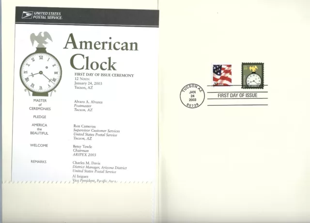 USA SC # 3757 American Clock , Ceremony Program FDC . USPS