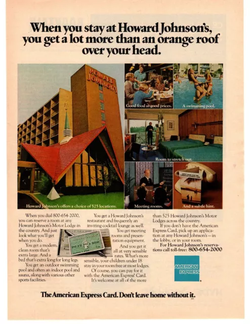 1976 Howard Johnson's Hotels Orange Roof American Express Credit Card Print Ad