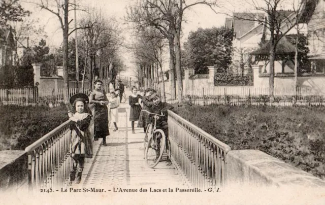 94 Cpa Animee 1906 Le Parc St Maur L'avenue Des Lacs Et La Passerelle