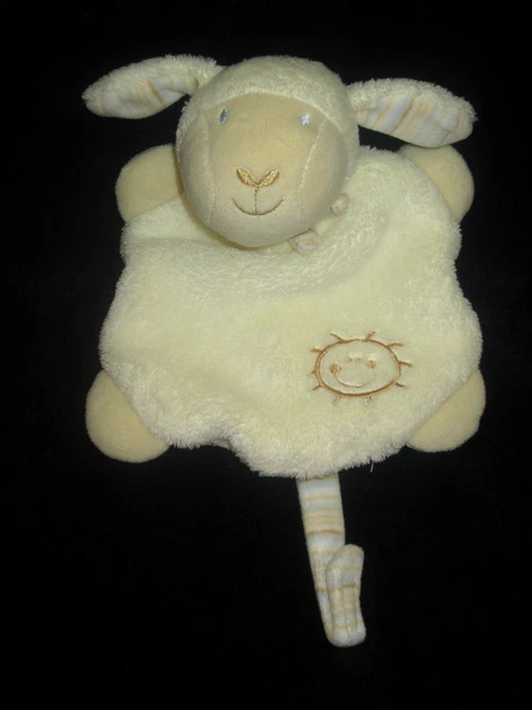 Doudou Mouton Agneau beige écru rayé bleu attache tétine Baby Club C&A soleil