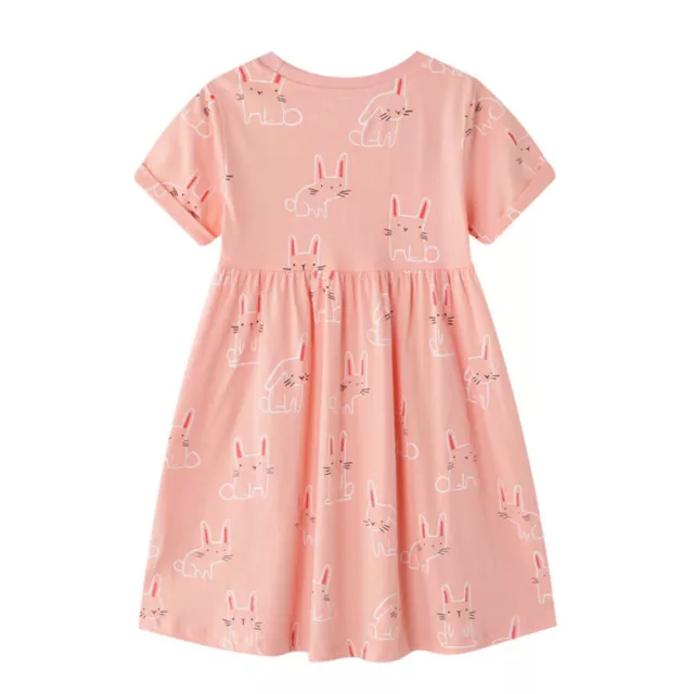 Kids Girls Rabbit Print A-Line T-shirt Dress Short Sleeve Soft Swing Sundress