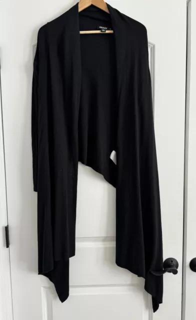 DKNY Wrap sweater cardigan M/L open work Black Silk Cashmere Blend