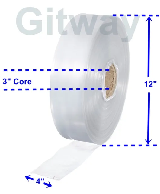 4" x 2150' Clear Poly Tubing Tube Plastic Bag Polybags Custom Bags on a Roll 2ML