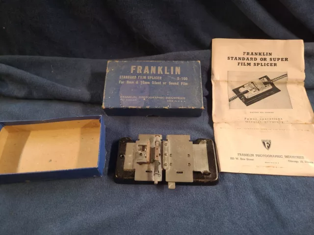 Empalme de película vintage Franklin 8 mm y 16 mm S-100 en caja original con instrucciones