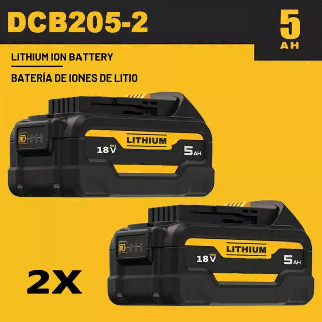 2-PACK Für  DeWalt DCB184 Akku 18V 5 Ah XR Li-Ion Batterie DCB182 DCB205