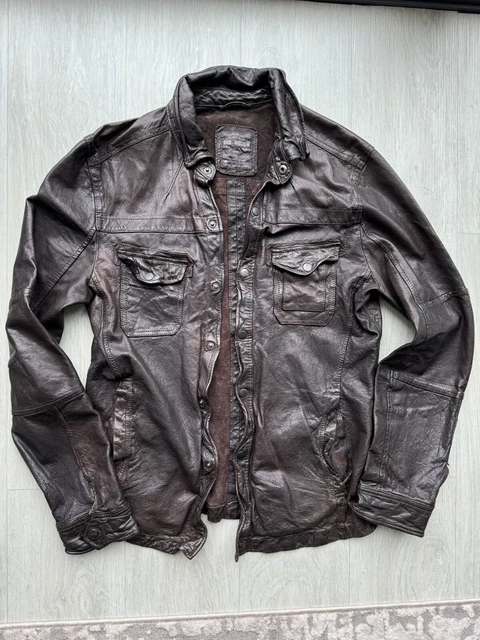 ALL SAINTS EMERY Leather Shirt Unlined Jacket Brown Medium Great