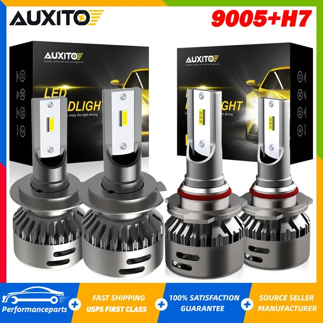 4pcs LED Headlight Bulbs Conversion Kit H7 + 9005 HB3 High Low Beam Bright White