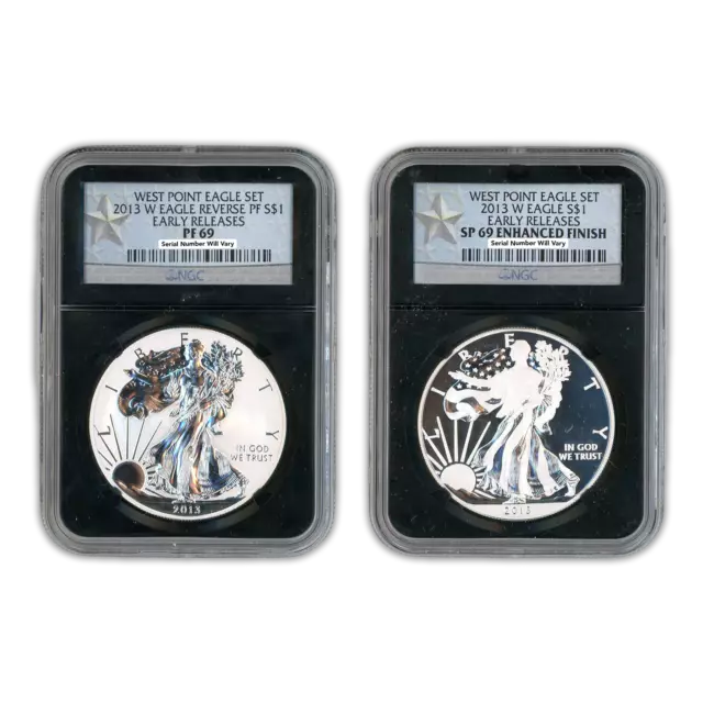 2013 (W) Silver Eagle Set - Heraldic Eagle - Two Piece Set - NGC PF69