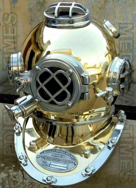 Brass Vintage Style Deep Sea Mark V Nautical U.S Navy Diving Divers Helmet 18"