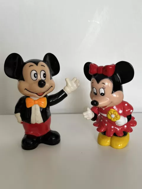 Vintage Walt Disney Mickey Mouse And Minnie Mouse Money Boxes, See Photos