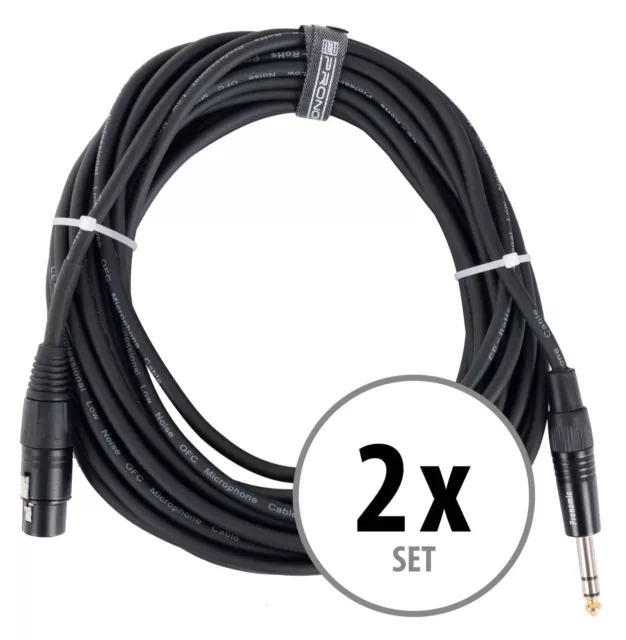 2x Cable Audio Sono XLR Femelle 3-Pin vers Jack Stereo 6,3mm Symetrique 10m Set