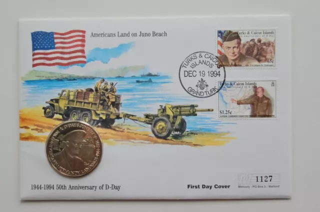 1994 D-Day 50th Anniv - 'Juno Beach' Coin Cover from Turks & Caicos Islands