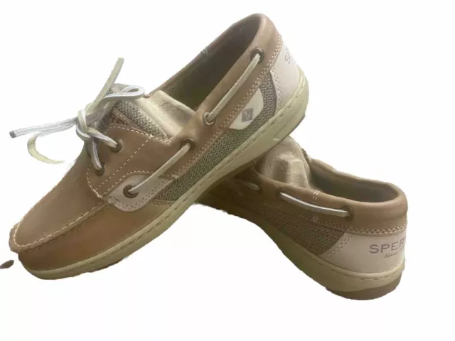 Sperry Top Sider Women's Leather Boat Shoes Beige Tan Lace Detail Size 7.5 New