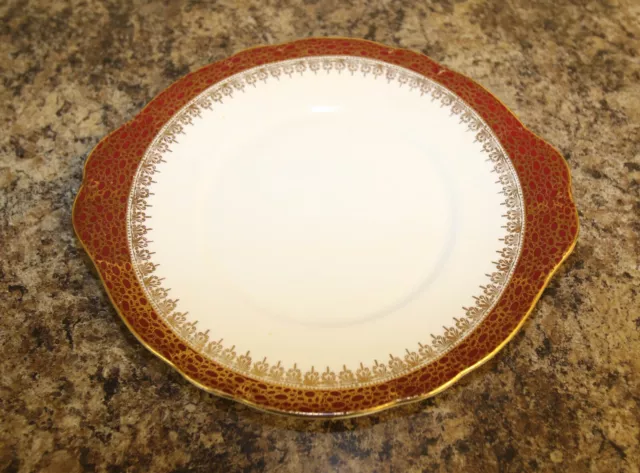 Vintage Cake Sandwich Plate Duchess China Winchester Burgundy/Red White & Gold