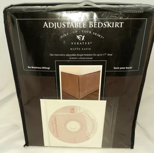 Veratex Queen Brown Bedskirt Adjustable Hike Up Matte Satin W/Instructional DVD