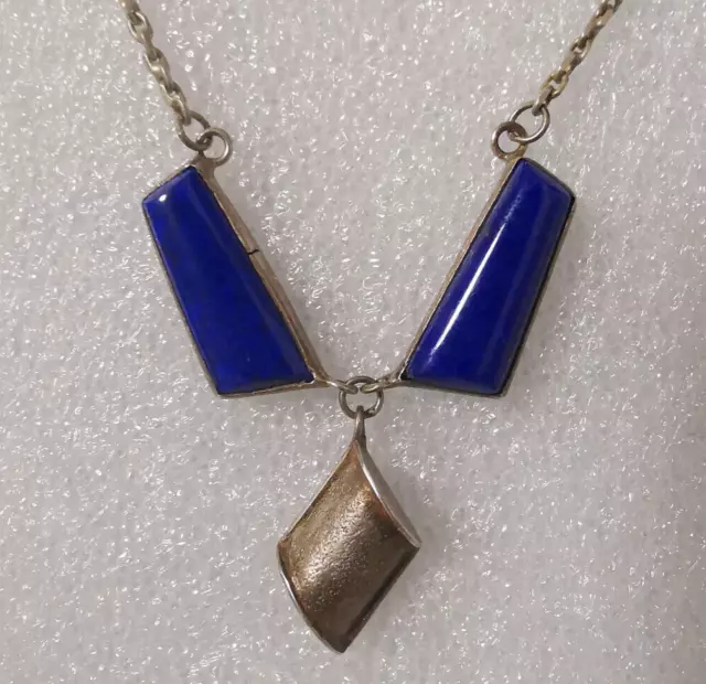 Alte Designer Halskette mit Lapislazuli Anhänger Silberkette Collier Vintage