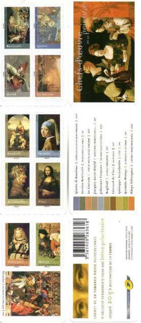 france. carnet bc150 chefs d'oeuvre de la peinture. annee 2008 neuf non plié.