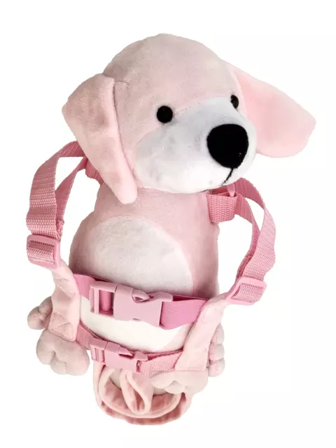 Playette 2 in 1 Harness Buddy Pink White Puppy Dog Backpack Plush Dale Grp 18M+