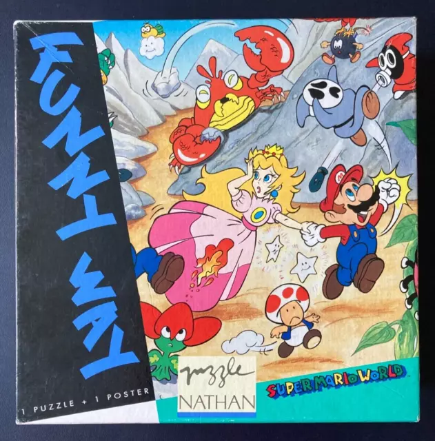 1993 SUPER MARIO WORLD Puzzle + poster NATHAN Funny Way manque 2 pièces NINTENDO