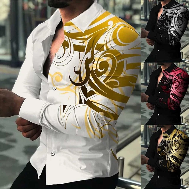 Camicia uomo Fashion Forward stampata a maniche lunghe con bottoni per festa ret