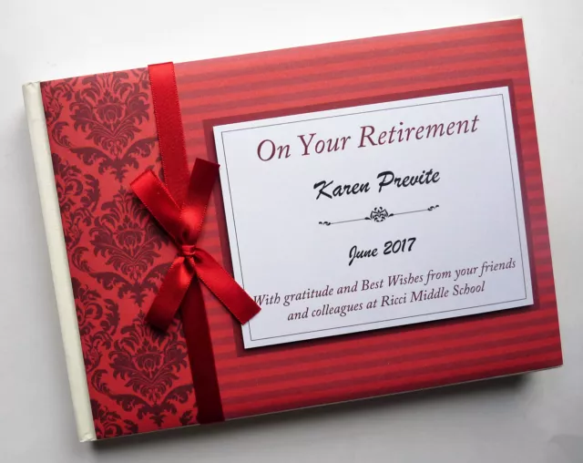 Personalised retirement guest book, red retirement guest book, gift