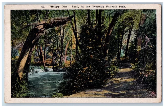 Yosemite National Park California Postcard Happy Isles Trail Scene 1920 Antique