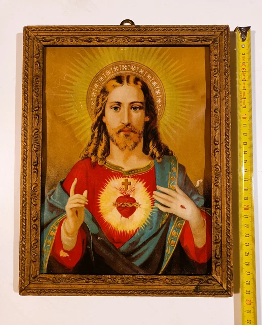 Quadro Moderno Sacro Cuore Di Gesù Su Tela Canvas XXL – 70x100 Cm, Stampa HD, Telaio In Legno 2 Cm, Made In Italy, Perfetto Per Camera E Soggiorno