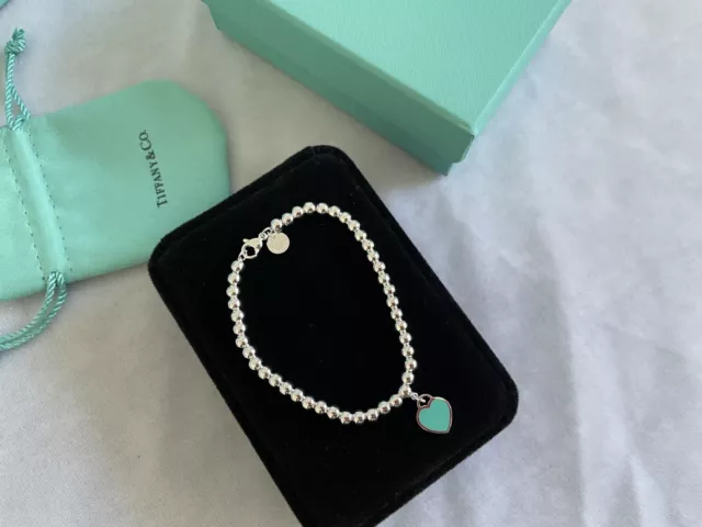 Tiffany-&-Co Return to Tiffany Blue Enamel Mini Heart Tag Bead Bracelet 7