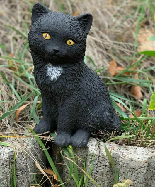 Steinfigur schwarze Katze Morle Frostfest Steinguss Katzen Gartenfigur schwarz