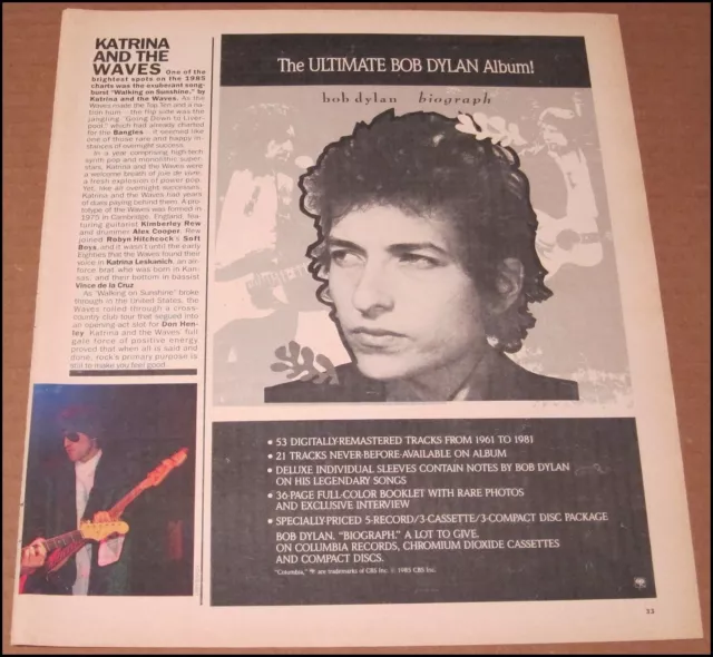 1985 Bob Dylan Biograph Print Ad Vintage Album Advertisement Stevie Wonder Sony