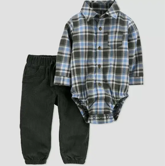 Carter's Top and Bottom Set Baby Boy 3M Plaid 2 Pieces Just One You A4012