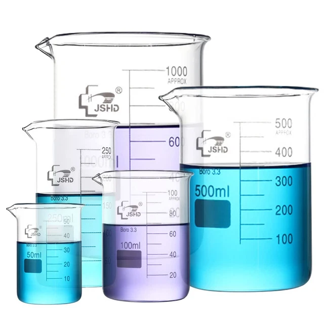 5PCS Glass Measuring Beaker Set, Low Form, 50Ml 100Ml 250Ml 500Ml 1000Ml Graduat
