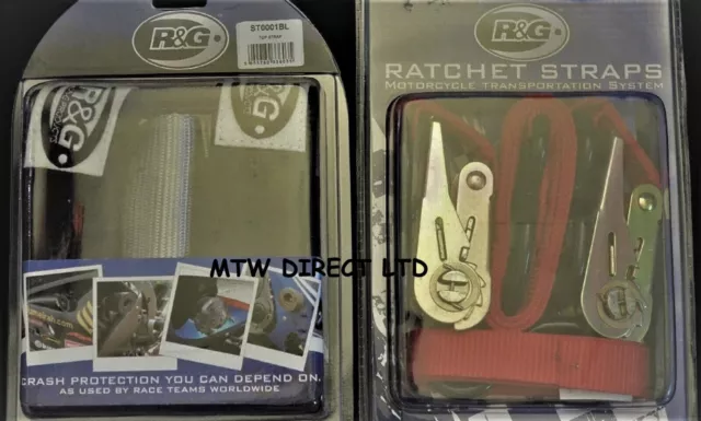 NEW R&G  Motorcycle / Motorbike Tie Down System Top Strap & Ratchet Strap Pair