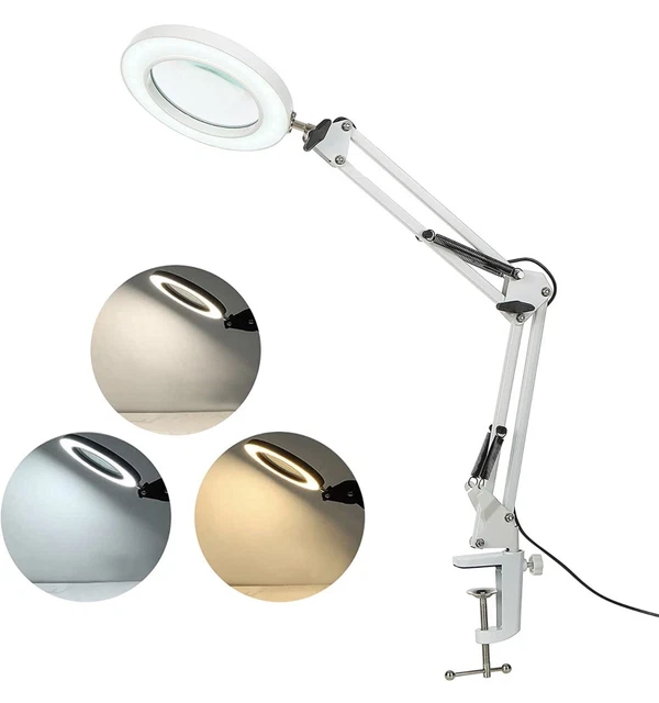 Lampada Con Lente D'ingrandimento 8X, Lampada da Scrivania con Pinza Lampada