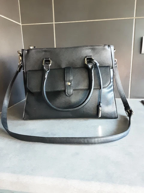 Sac à Main Vintage En Cuir Marron - Anse En Chaîne Métal - Dimensions 25x17 Cm - Occasion