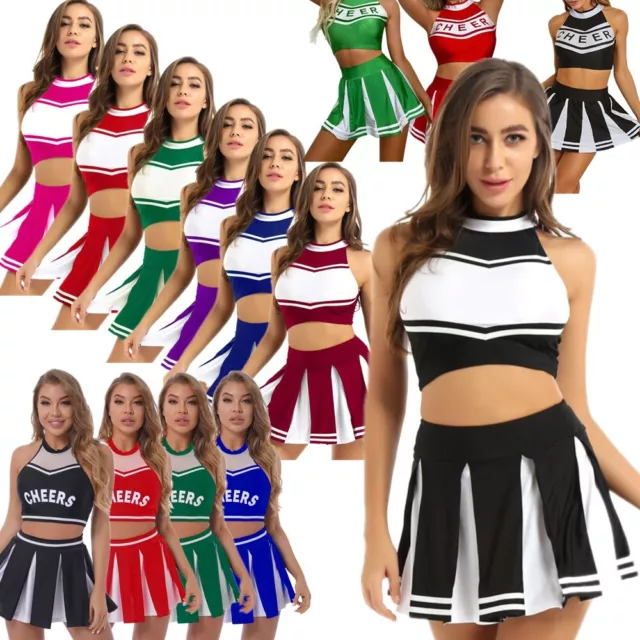 Adult Women Cheerleader Uniform Outfit School Girl Cosplay Costume Fancy Dress