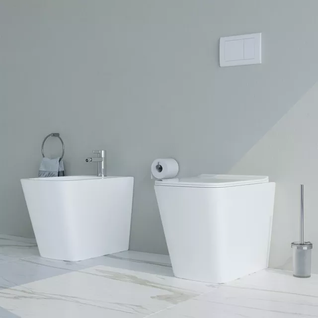 Sanitari bagno A TERRA filomuro rimless VASO WC, COPRIVASO sedile, BIDET Cube