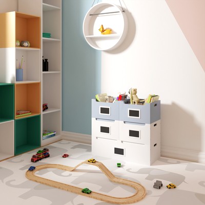 WUHUHAI Libreria per Bambini Scaffale per Bambini a 3 Livelli Scaffale per Bambini in Legno per Bambini con Due contenitori per Giocattoli Organizzare per la Camera da Letto dei Bambini 