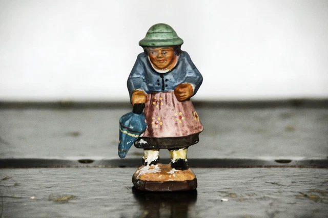 Old Woman with Umbrella Figurine Hand Painted Vintage Japan Collectible Kitsch