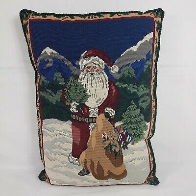 Almohada para tapiz Santa Claus 12"" x 17"" terciopelo espalda verde decoración navideña