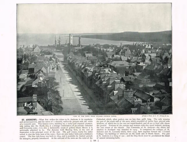 St Andrews Town From Church Tower Antique Picture Victorian Print 1895 RTC#126