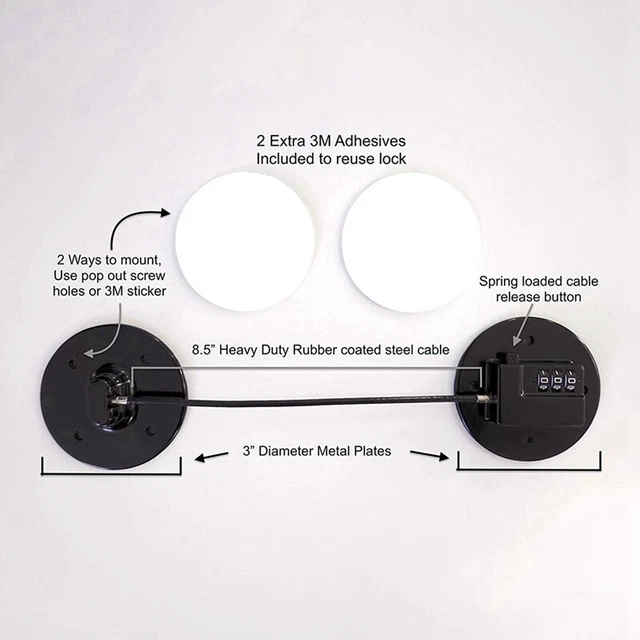 3Xdhesive 3-Digit Password Lock for Cabinet File Drawer Window Child Safety U5Z4 2