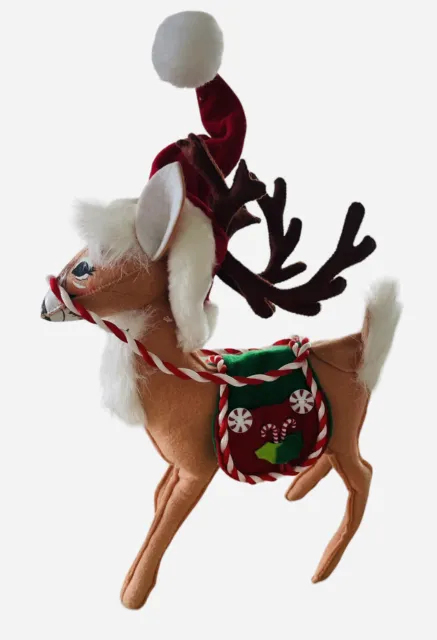12 inch Annalee 2007 Peppermint Candy Cane Reindeer Christmas Doll Figurine