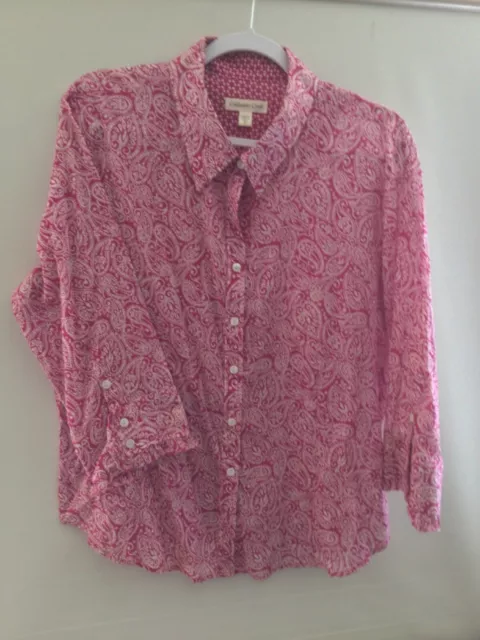 Coldwater Creek Women Blouse Multicolor Size XL 3/4 Sleeve Bottom 100% Cotton