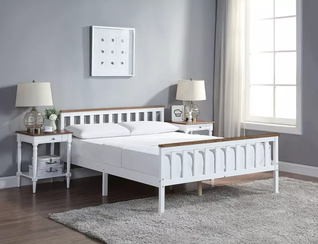 White Solid Wooden Bed Frame Single 4ft Double King Size Bed With Mattress Pine