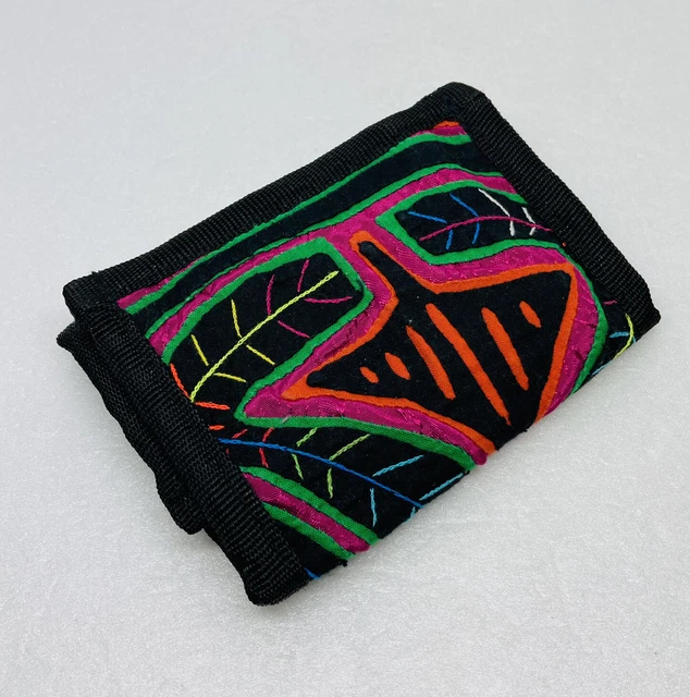 Rare Molas By Indios Handmade Wallet From Panama Leaf Design Art Cover 11