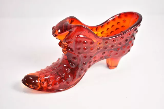 Fenton Glass Cat Amberina Hobnail Shoe Slipper Boot Cadmium Glows Vintage