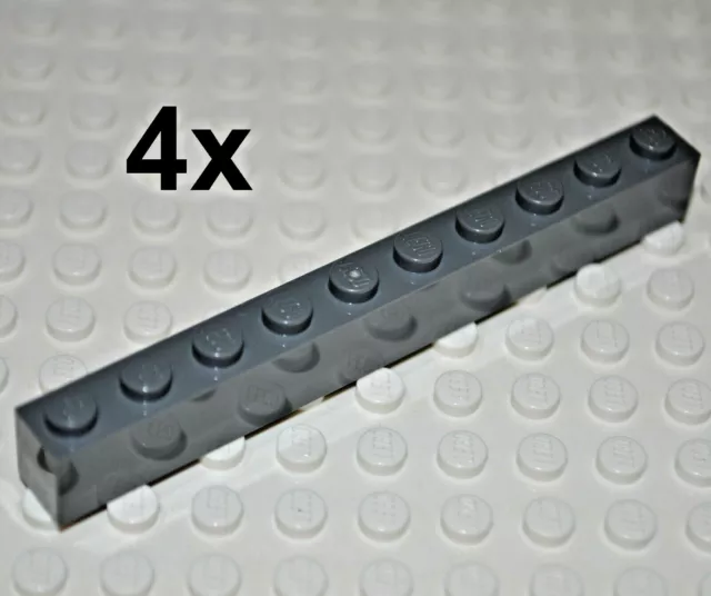 Lego Parts - 4X Dark Bluish Grey Bricks 1X10 Studs/Long Building Pieces 6111